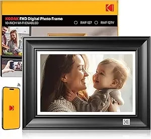 Kodak 10.1 Inch Wooden Wifi Digital Picture Frame With App & Ai Photo Creation, 32gb 1920x1200 Fhd Touch Screen Digital Photo Frame, Wifi 6, Multiple Easy Photo Transfer Methods, Gifts For Family