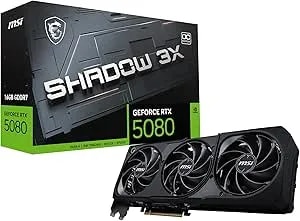 Msi Gaming Rtx 5080 16g Shadow 3x Oc Graphics Card (16gb gddr7, 256-Bit, Extreme Clock Tbd Mhz, Displayport X 3 2.1a, Hdmi 2.1b, Nvidia Blackwell Architecture)