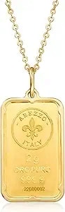 Ross-Simons Italian 24kt Yellow Gold Fleur-De-Lis 2-Gram Ingot Pendant Necklace With 14kt Yellow Gold Frame
