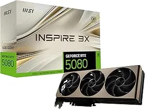 Msi Gaming Rtx 5080 16g Inspire 3x Oc Graphics Card (16gb gddr7, 256-Bit, Extreme Clock Tbd Mhz, Displayport X 3 2.1a, Hdmi 2.1b, Nvidia Blackwell Architecture)