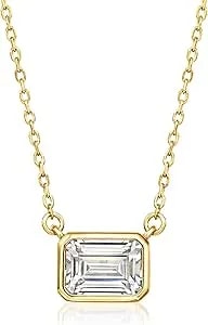 Ross-Simons 1.20 Carat Emerald-Cut Cz Necklace In 18kt Gold Over Sterling