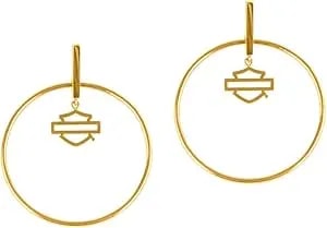 Harley-Davidson Women'S Large Bar & Shield Stick Post Circle Steel Earrings