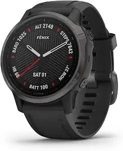 Garmin Fenix 6s Sapphire, Premium Multisport Gps Watch, Smaller-Sized, Features Mapping, Music, Grade-Adjusted Pace Guidance And Pulse Ox Sensors, Carbon Gray Dlc With Black Band
