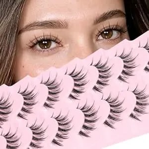Manga Lashes Spiky False Eyelashes 7 Pairs C Curl Lashes Strips Natural Look 10-15mm Wispy Fake Eyelashes With Invisible Clear Band For Fairy Look (Whisper)