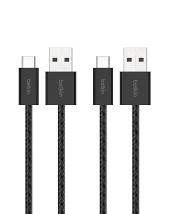 Belkin Usb A To Usb C Cable 2-Pack, 3.3ft, 15w - Type C Charger, Iphone Charger Cord, Soft, Braided, Flexible For Iphone 17 & 16, Galaxy s25, Pixel 10, Ipad Pro, Airpods Pro, Switch & More - Black