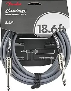 Fender Contour Instrument Cable, Guitar Cable, Guitar Accessories, Straight/Straight, Inca Silver, 18.6 Ft