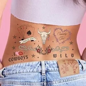 Xo, Fetti Realistic Western Temporary Tattoos - 38 Pcs - Rodeo Bachelorette, Birthday Favors, Cowgirl Party Accessory, Wild West Fake Tats