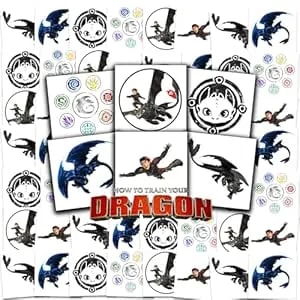 How To Train Your Dragon Tattoos Party Favors Bundle ~ 70+ Perforated Individual 2" X 2" Temporary Tattoos For Kids Boys Girls - How To Train Your Dragon Party Supplies