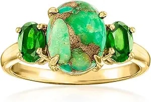 Ross-Simons Green Turquoise Ring With .80 Ct. T.W. Chrome Diopside In 18kt Gold Over Sterling