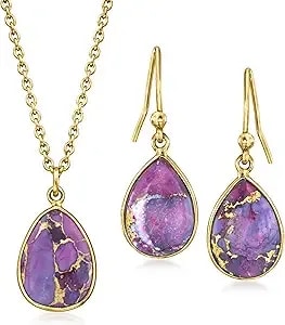 Ross-Simons Purple Turquoise Jewelry Set: Necklace And Drop Earrings In 18kt Gold Over Sterling. 18 Inches