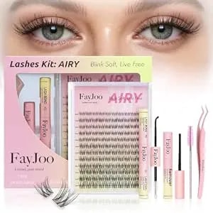 Wispy Natural Lash Clusters Kit Diy Eyelash Extensions With Clear Band Waterproof 8-16mm C-Curl Individual Lashes With Bond & Seal, Tweezers, Remover For Beginners (Airy)