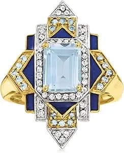 Ross-Simons 2.10 Ct. T.W. London Blue, Sky Blue And White Topaz Ring With Blue Enamel In 18kt Gold Over Sterling