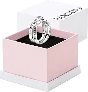 Pandora Crossover Pavé Triple Band Ring - Silver Ring For Women - Gift For Her - Sterling Silver With Clear Cubic Zirconia - With Gift Box
