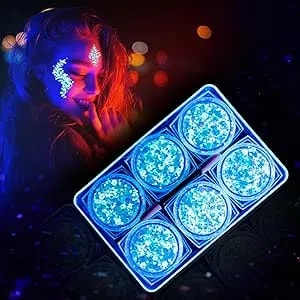 Latibell 6 Packs Glow In The Dark Glitter Gel, Face Glitter Body Glitter Hair Glitter Gel For Women, Face Paint For Rave Accessories Makeup Uv Black Light Party Halloween Festivals