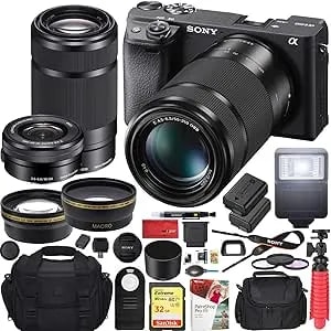 Sony a6400 4k Mirrorless Camera + 16-50mm & 55-210mm 2 Lens Kit Ilce-6400l/B Black - Official Sony Usa Partner Model - Bundle With 0.43x Wide Angle + 2.2x Telephoto + Deco Gear Accessories & Battery