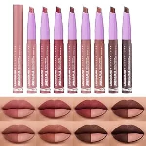Langmanni 8pcs 2-In-1 Velvet Matte Lipstick Set - All-In-One Lip Liner & Full-Size Lipstick In Unique Teardrop Shape,Gift For Women Makeup Set