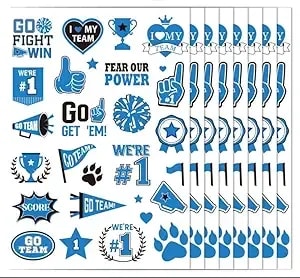 Blue Team Spirit Temporary Tattoos, 180 Pcs Glitter Blue Team Spirit Accessories, Football Sports Teams Face Body Tattoo Stickers For Cheerleading Teams Sports Games Supplies Classroom Prizes