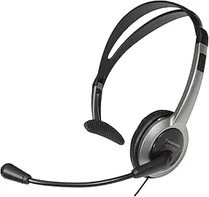 Panasonic Comfort Fit Headset For Tca Series Cordless Landline Phones, Foldable Headset With Flexible Noise-Cancelling Microphone And Volume Control, 2.5 Mm Plug, Grey/Silver Kx-tca430