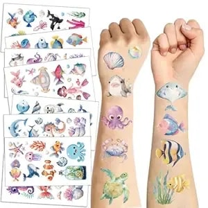 Cartoon Marine Animals Shells Octopuses Seahorses Turtles Temporary Tattoos & Face Stickers,Party Favors,Tattoos Art Make Up Deco Bjhsl