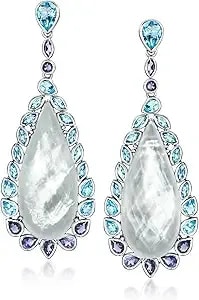 Ross-Simons Mother-Of-Pearl Doublet Drop Earrings With 5.80 Ct. T.W. Swiss Blue Topaz And 1.60 Ct. T.W. Iolites In Sterling Silver