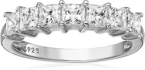 Amazon Essentials Platinum-Plated Sterling Silver Infinite Elements Princess Cut Cubic Zirconia Ring (1 Cttw, 2 Cttw, Or 3 Cttw)
