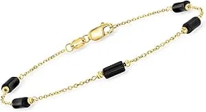 Ross-Simons Italian Onyx Bead Station Bracelet In 18kt Yellow Gold