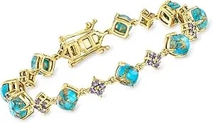 Ross-Simons Turquoise And 1.20 Ct. T.W. Iolite Bracelet In 18kt Gold Over Sterling