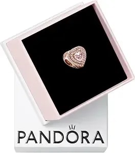 Pandora Sparkling Levelled Heart Charm - Gift For Her - Compatible Moments Rose With Cubic Zirconia & Man-Made Crystal - With Gift Box