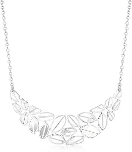 Ross-Simons Italian Sterling Silver Leaf Bib Necklace. 18 Inches