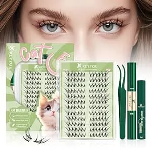 Keyyou Lash Clusters Kit Anime Cat Lash Clusters 72pcs Wispy Natural Cat Style Lash Extension Kit With Bond And Seal,Applicators,Remover For Manga Diy Eyelash Extension Kit At Home（mc01）