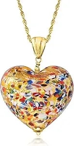 Ross-Simons Italian Murano Glass Heart Pendant Necklace In 18kt Gold Over Sterling