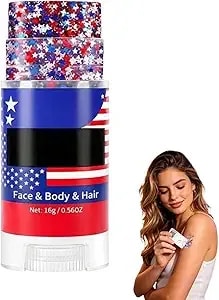 3-In-1 Patriotic Red White Blue Glitter Body Stick - Self-Adhesive Waterproof Face & Hair Sparkle Makeup, 4th Of July Independence Day Decorations For Running, Memorial Outfit, Adults & Kids (1pc_d)