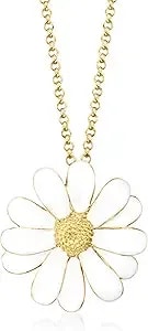 Ross-Simons Italian White Enamel Daisy Necklace In 18kt Gold Over Sterling. 18 Inches