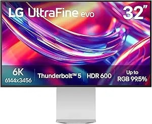 Lg 32u990a-S 32-Inch Ultrafine 6k (6144 X 3456) Nano Ips Black Thunderbolt 5 Professional Monitor, 60hz, Displayhdr 600, Speakers, Hdmi 2.1, Displayport 2.1, Usb-C, Tilt/Height/Pivot Stand, Silver