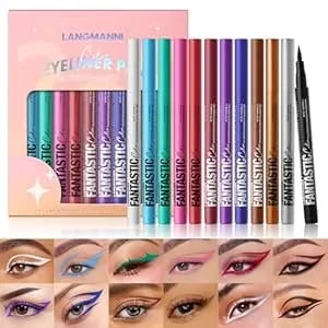 Langmanni 12 Colors Matte Liquid Eyeliner Set, Neon Colorful Pigmented With Long-Lasting, Smudgeproof & Waterproof Eye Liner Makeup For Bold & Stunning Looks - Gift For Girls