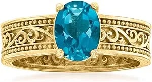 Ross-Simons 1.50 Carat London Blue Topaz Scrollwork Ring In 18kt Gold Over Sterling