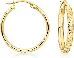 Ross-Simons 18kt Gold Over Sterling Diamond-Cut Flat Hoop Earrings