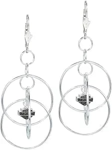 Harley-Davidson Women'S Earrings, Multi Hoop Bar & Shield Dangle, Silver hde0055