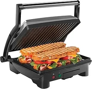 Chefman Panini Press Grill And Gourmet Sandwich Maker Non-Stick Coated Plates, Opens 180 Degrees To Fit Any Type Or Size Of Food, Stainless Steel Surface And Removable Drip Tray, 4 Slice, Black