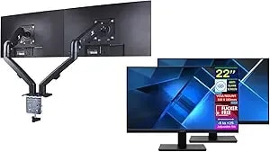 Acer Vero v227q H 22" Fhd Free Sync Monitor With 4ms Response Time, Flicker Free, Anti Glare, Vesa Mount (100mm), Hdmi & Dkz Hub, Black (Um.wv7aa.h01) 2 Pack & Ergoflexy Dual Monitor Mount