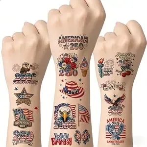 250th Anniversary Temporary Tattoos 4th Of July Face Tattoos, Us 250 Years Red White And Blue Patriotic Tattoo Stickers 10 Sheets, Fourth Of July Independence Day Party Favors
