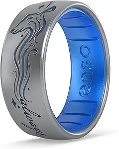 Enso Rings Wizarding World Of Harry Potter Collection Dualtone Silicone Ring - Comfortable And Flexible Design - 7.99mm Wide, 2.18mm Thick - Always Patronus - Silver/Blue Topaz - Size 6