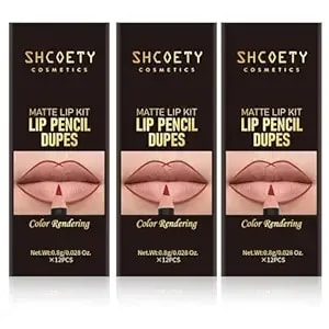 Shcoety 36 Pcs Matte Lip Liner Set, 12 Colors Waterproof Long Lasting Lip Pencils, 3 Packs High Pigmented Smooth Lip Makeup Kits