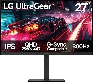 LG 27G640A-B 27-Inch Ultragear QHD (2560 X 1440) IPS Gaming Monitor, 300Hz, 1ms, Nvidia G-Sync, AMD Freesync Premium, VESA Displayhdr 400, HDMI 2.1, USB Type-C, Tilt/Height/Swivel/Pivot Stand, Black