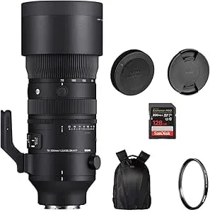 Sigma 70-200mm F/2.8 Dg Dn Os Sports Lens For Sony E - Dyanmic Zoom Camera Lens With Tiffen 77mm Uv Filter, 128gb Extreme Pro Sd Card And Camera Backpack With Versatile Storage (Bundle Set)