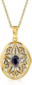 Ross-Simons 0.40 Carat Sapphire Locket Necklace With Single Diamond In 18kt Gold Over Sterling. 18 Inches
