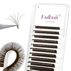 Fadlash Colored Lash Extensions Dark Brown Lash Extension Easy Fan Volume Lashes C/D Curl Volume Eyelash Extensions 0.07 Self Fanning Eyelash Extension Supplies (Dark Brown-0.07d, 8-14mm)
