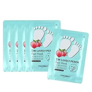 Tonymoly Lovely Peach Foot Mask Boots - Korean Foot Care Treatment Set, 5pk - Peach And Honeysuckle Extracts Moisturize, Calm, And Refresh Tired, Overworked Feet