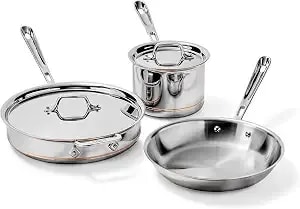 All-Clad Copper Core 5-Ply Stainless Steel Cookware Set, 5 Piece, Induction, Oven Broiler Safe 600f, Pots And Pans, Sauce Pan, Saute Pan, Cookware, Silver