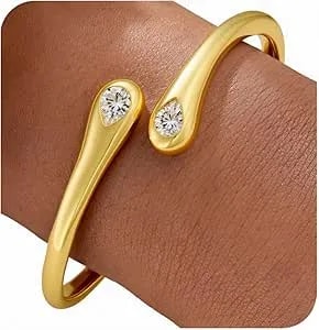 Cicy Bell 18k Gold Plated Bangle Bracelets For Women Tear Drop Cubic Zirconia Trendy Adjustable Twist Cuff Bracelets Birthday Jewelry Gifts